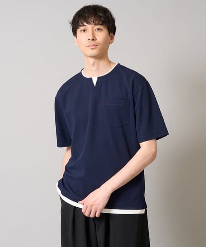 KHKGA50044 a.v.v MEN 【速乾/毛玉になりにくい】梨地フェイクレイヤードカットソー