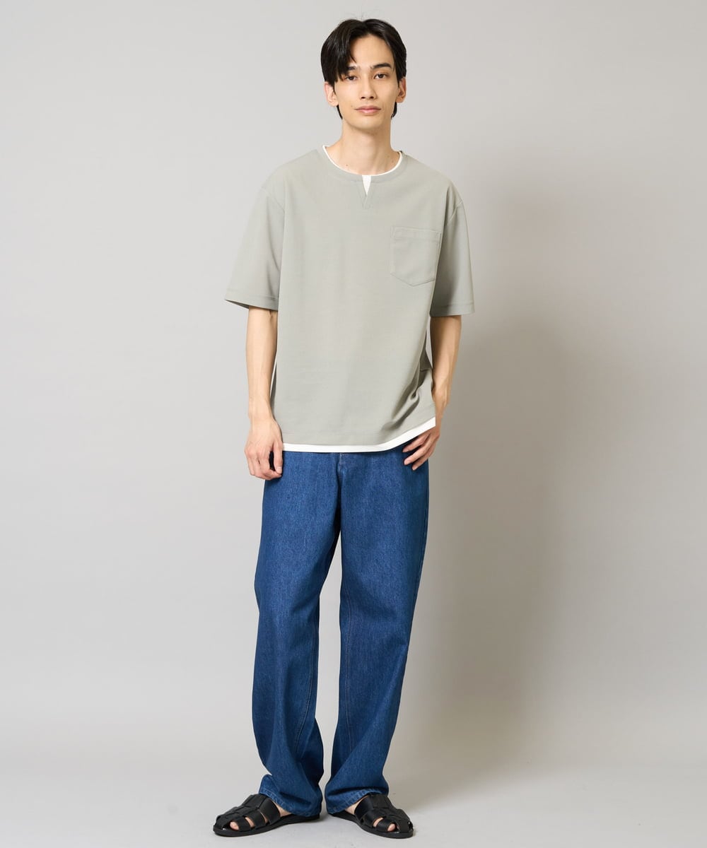 KHKGA50044 a.v.v MEN(アー・ヴェ・ヴェ) 【速乾/毛玉になりにくい】梨地フェイクレイヤードカットソー ライトグレー