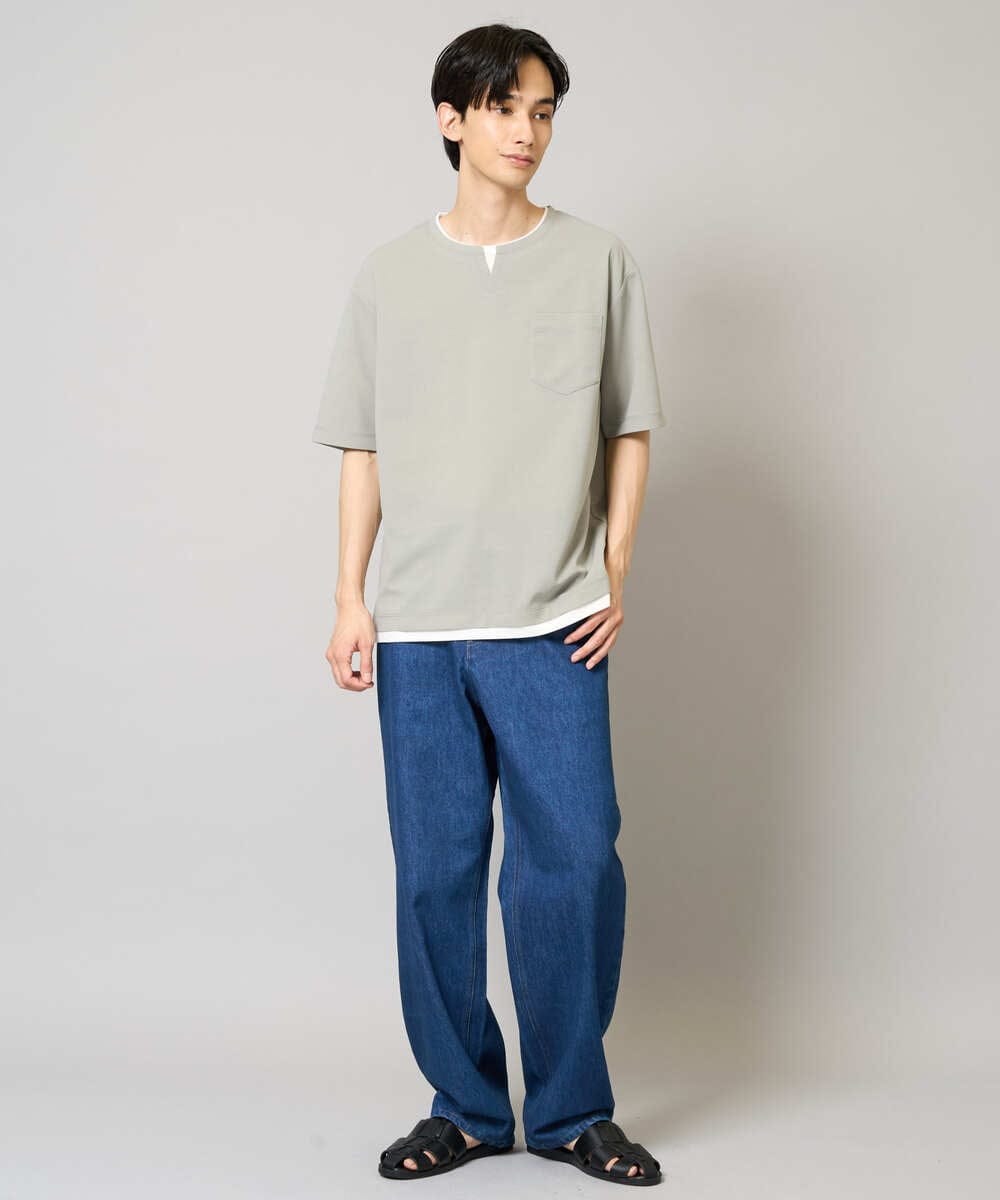 KHKGA50044 a.v.v MEN(アー・ヴェ・ヴェ) 【速乾/毛玉になりにくい】梨地フェイクレイヤードカットソー ライトグレー