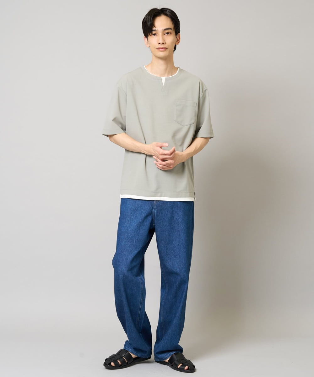 KHKGA50044 a.v.v MEN(アー・ヴェ・ヴェ) 【速乾/毛玉になりにくい】梨地フェイクレイヤードカットソー ライトグレー