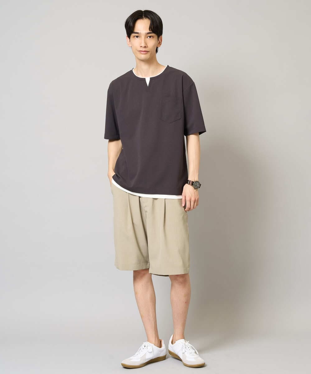 KHKGA50044 a.v.v MEN(アー・ヴェ・ヴェ) 【速乾/毛玉になりにくい】梨地フェイクレイヤードカットソー ライトグレー