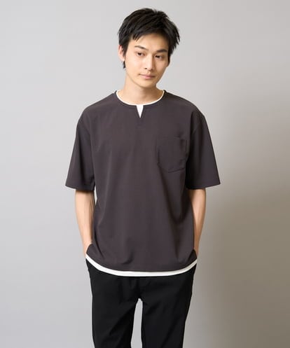 KHKGA50044 a.v.v MEN 【速乾/毛玉になりにくい】梨地フェイクレイヤードカットソー