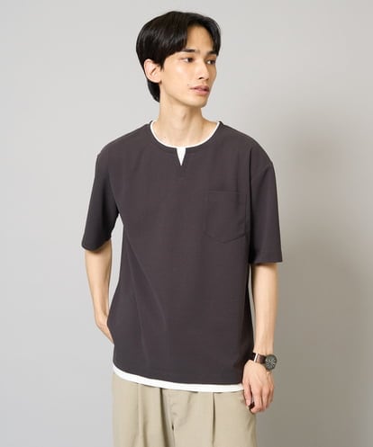 KHKGA50044 a.v.v MEN 【速乾/毛玉になりにくい】梨地フェイクレイヤードカットソー