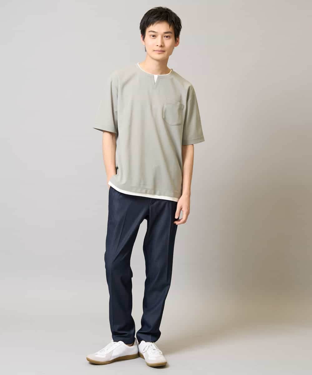 KHKGA50044 a.v.v MEN(アー・ヴェ・ヴェ) 【速乾/毛玉になりにくい】梨地フェイクレイヤードカットソー ライトグレー