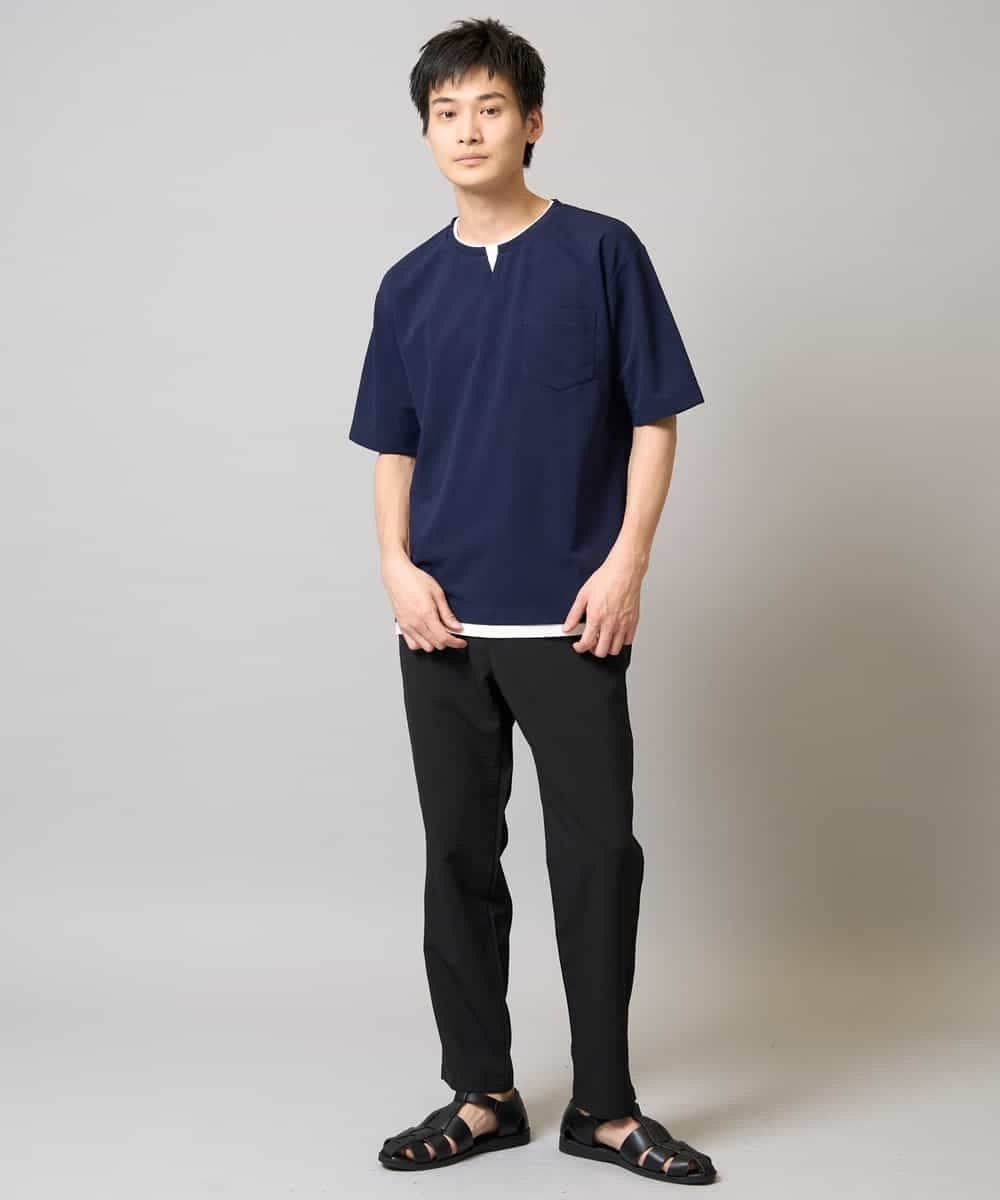 KHKGA50044 a.v.v MEN(アー・ヴェ・ヴェ) 【速乾/毛玉になりにくい】梨地フェイクレイヤードカットソー ライトグレー