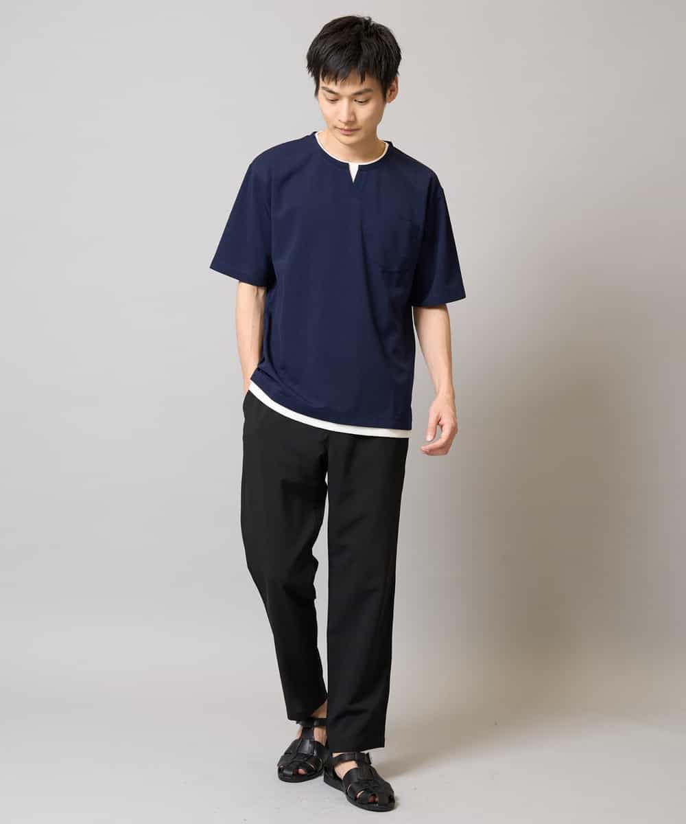 KHKGA50044 a.v.v MEN(アー・ヴェ・ヴェ) 【速乾/毛玉になりにくい】梨地フェイクレイヤードカットソー ライトグレー