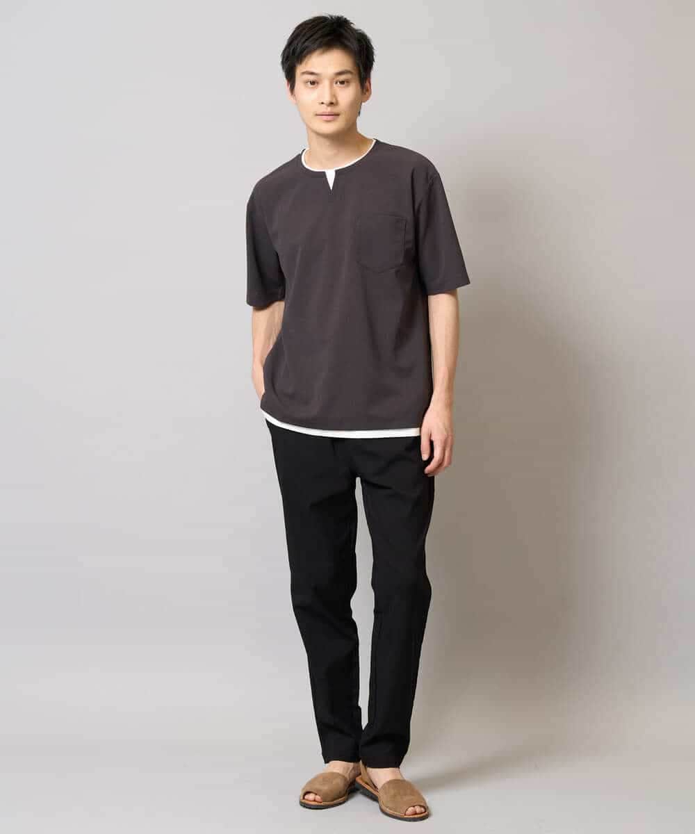 KHKGA50044 a.v.v MEN(アー・ヴェ・ヴェ) 【速乾/毛玉になりにくい】梨地フェイクレイヤードカットソー ライトグレー