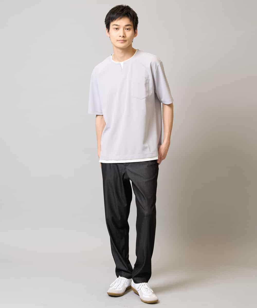KHKGA50044 a.v.v MEN(アー・ヴェ・ヴェ) 【速乾/毛玉になりにくい】梨地フェイクレイヤードカットソー ライトグレー