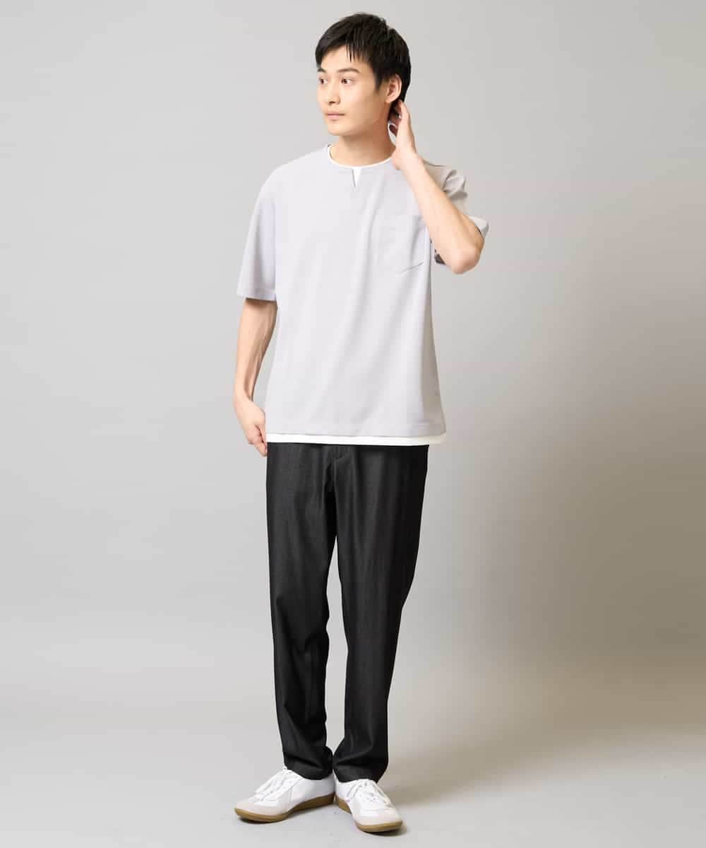 KHKGA50044 a.v.v MEN(アー・ヴェ・ヴェ) 【速乾/毛玉になりにくい】梨地フェイクレイヤードカットソー ライトグレー