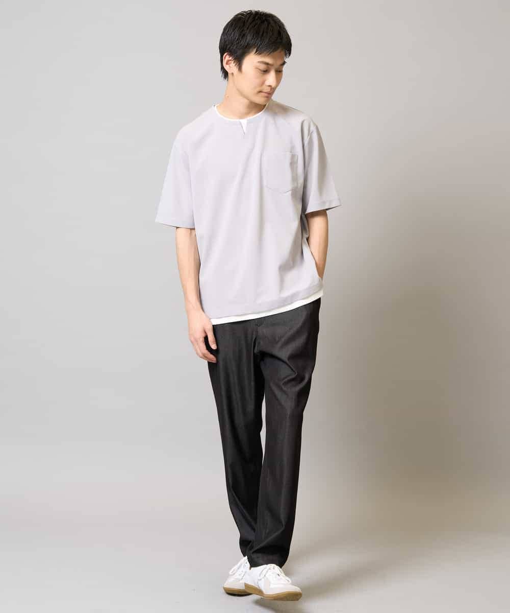 KHKGA50044 a.v.v MEN(アー・ヴェ・ヴェ) 【速乾/毛玉になりにくい】梨地フェイクレイヤードカットソー ライトグレー