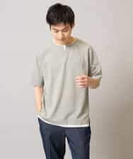 KHKGA50044 a.v.v MEN(アー・ヴェ・ヴェ) 【速乾/毛玉になりにくい】梨地フェイクレイヤードカットソー ライトグレー