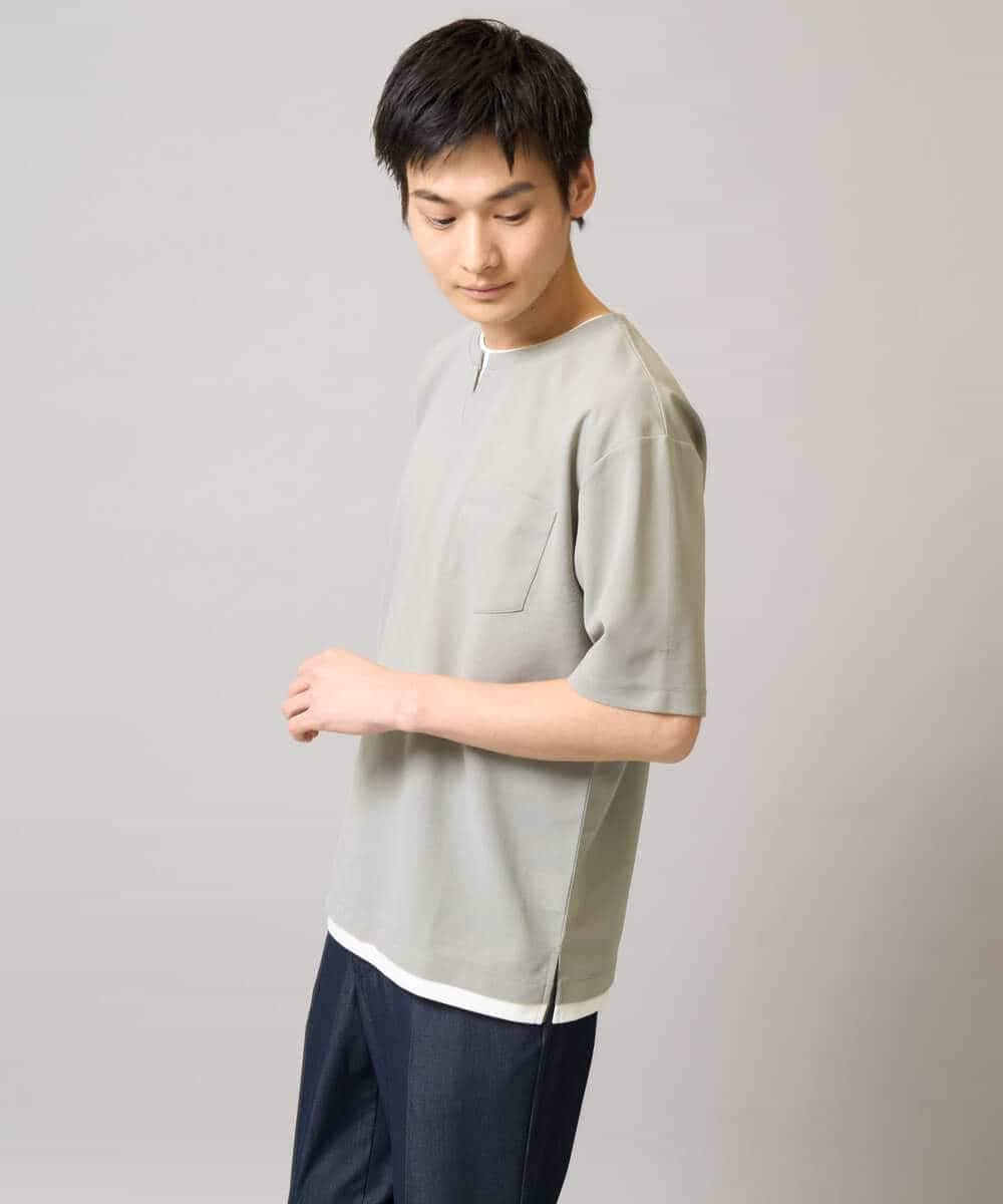 KHKGA50044 a.v.v MEN(アー・ヴェ・ヴェ) 【速乾/毛玉になりにくい】梨地フェイクレイヤードカットソー ライトグレー