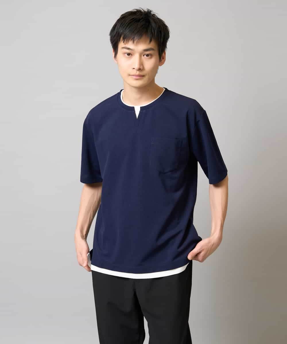 KHKGA50044 a.v.v MEN(アー・ヴェ・ヴェ) 【速乾/毛玉になりにくい】梨地フェイクレイヤードカットソー ライトグレー