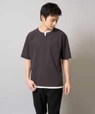 KHKGA50044 a.v.v MEN(アー・ヴェ・ヴェ) 【速乾/毛玉になりにくい】梨地フェイクレイヤードカットソー ライトグレー