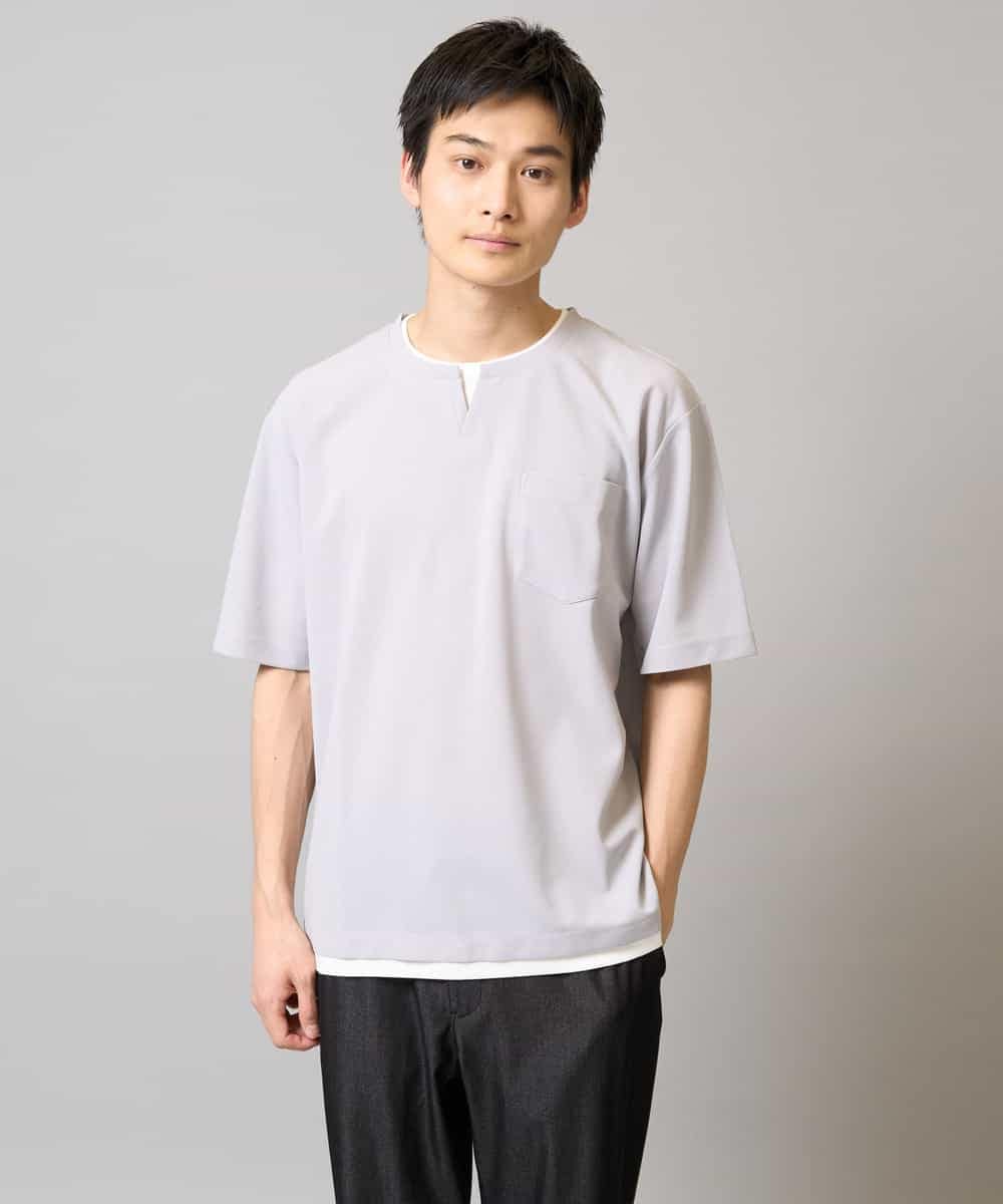 KHKGA50044 a.v.v MEN(アー・ヴェ・ヴェ) 【速乾/毛玉になりにくい】梨地フェイクレイヤードカットソー ライトグレー
