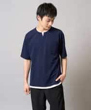 KHKGA50044 a.v.v MEN(アー・ヴェ・ヴェ) 【速乾/毛玉になりにくい】梨地フェイクレイヤードカットソー ライトグレー