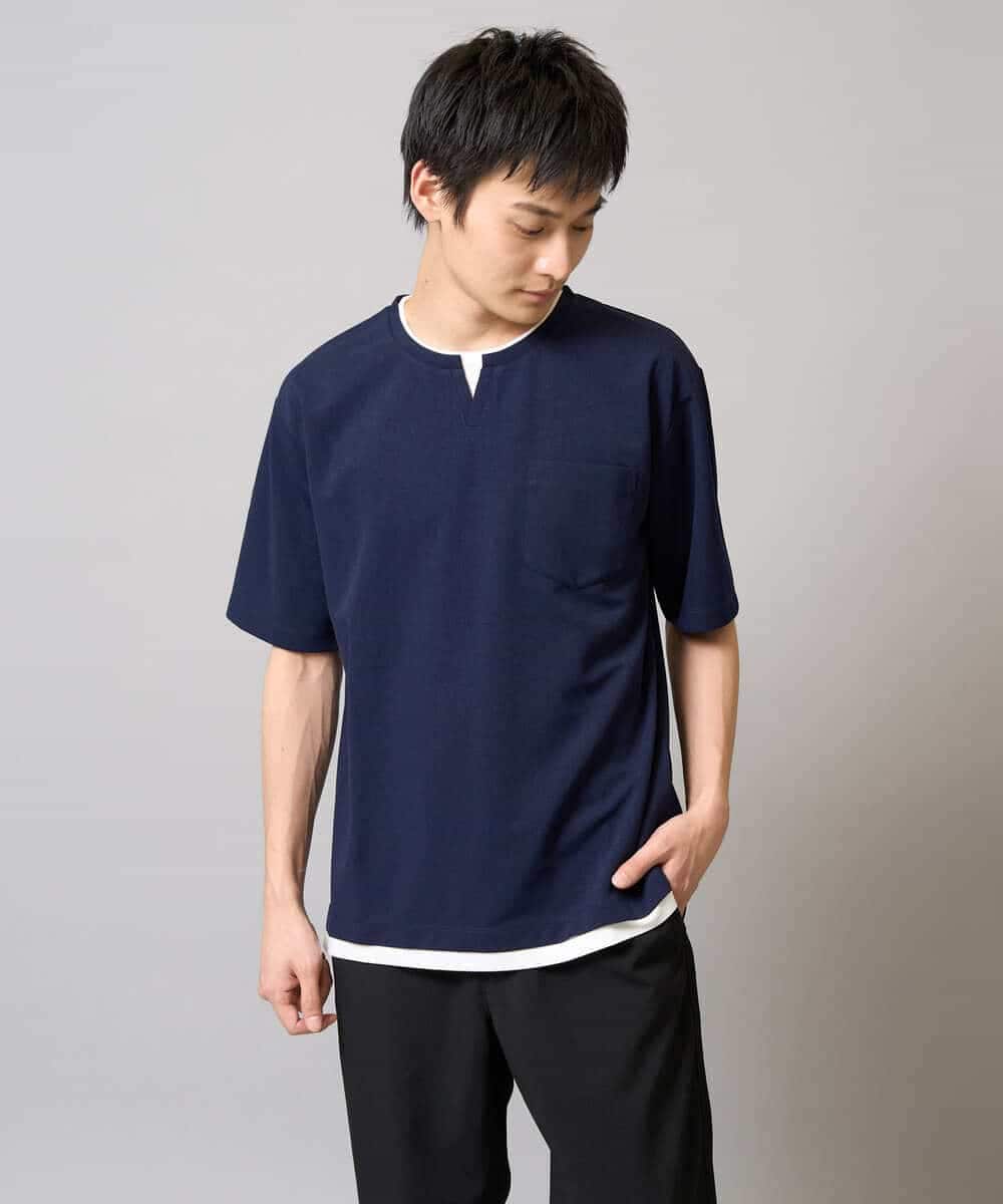 KHKGA50044 a.v.v MEN(アー・ヴェ・ヴェ) 【速乾/毛玉になりにくい】梨地フェイクレイヤードカットソー ライトグレー