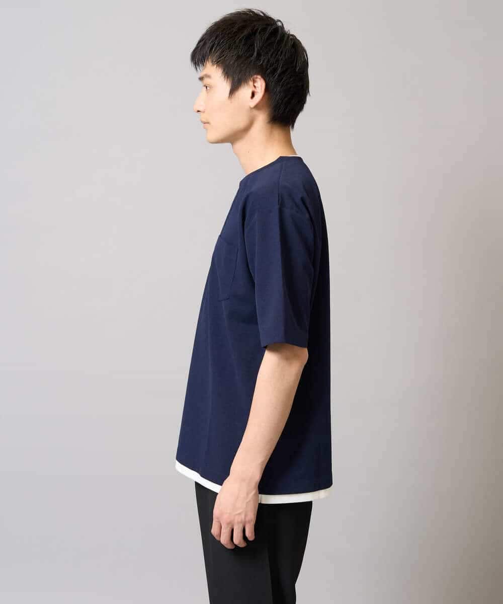KHKGA50044 a.v.v MEN(アー・ヴェ・ヴェ) 【速乾/毛玉になりにくい】梨地フェイクレイヤードカットソー ライトグレー
