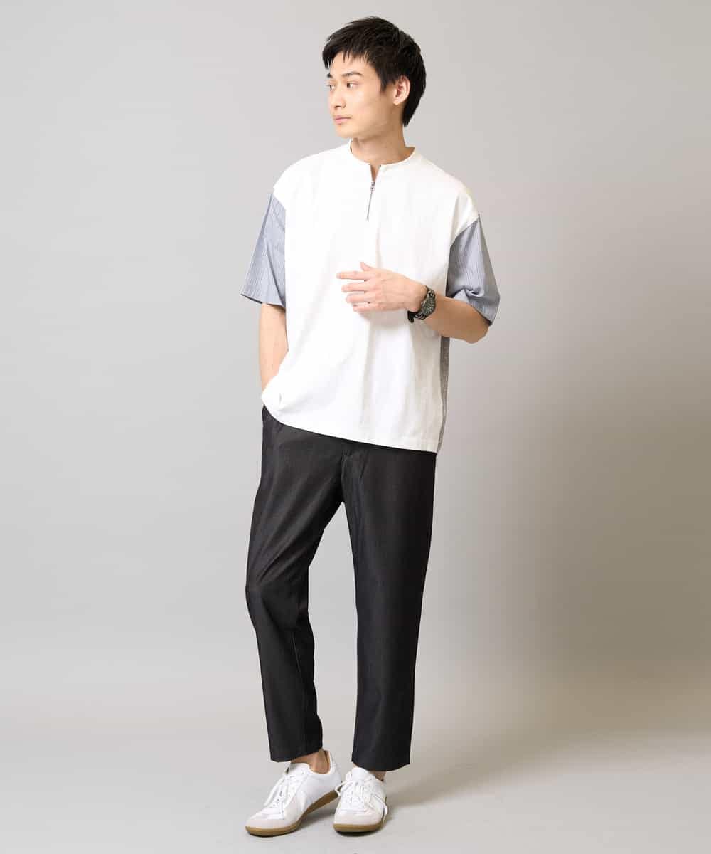 KHKGA56059 a.v.v MEN(アー・ヴェ・ヴェ) 【マシンウォッシャブル】ハーフジップバックシャン切替カットソー ブラック