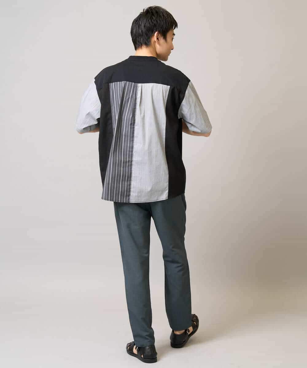 KHKGA56059 a.v.v MEN(アー・ヴェ・ヴェ) 【マシンウォッシャブル】ハーフジップバックシャン切替カットソー ブラック