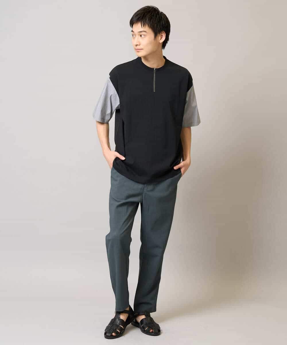 KHKGA56059 a.v.v MEN(アー・ヴェ・ヴェ) 【マシンウォッシャブル】ハーフジップバックシャン切替カットソー ブラック