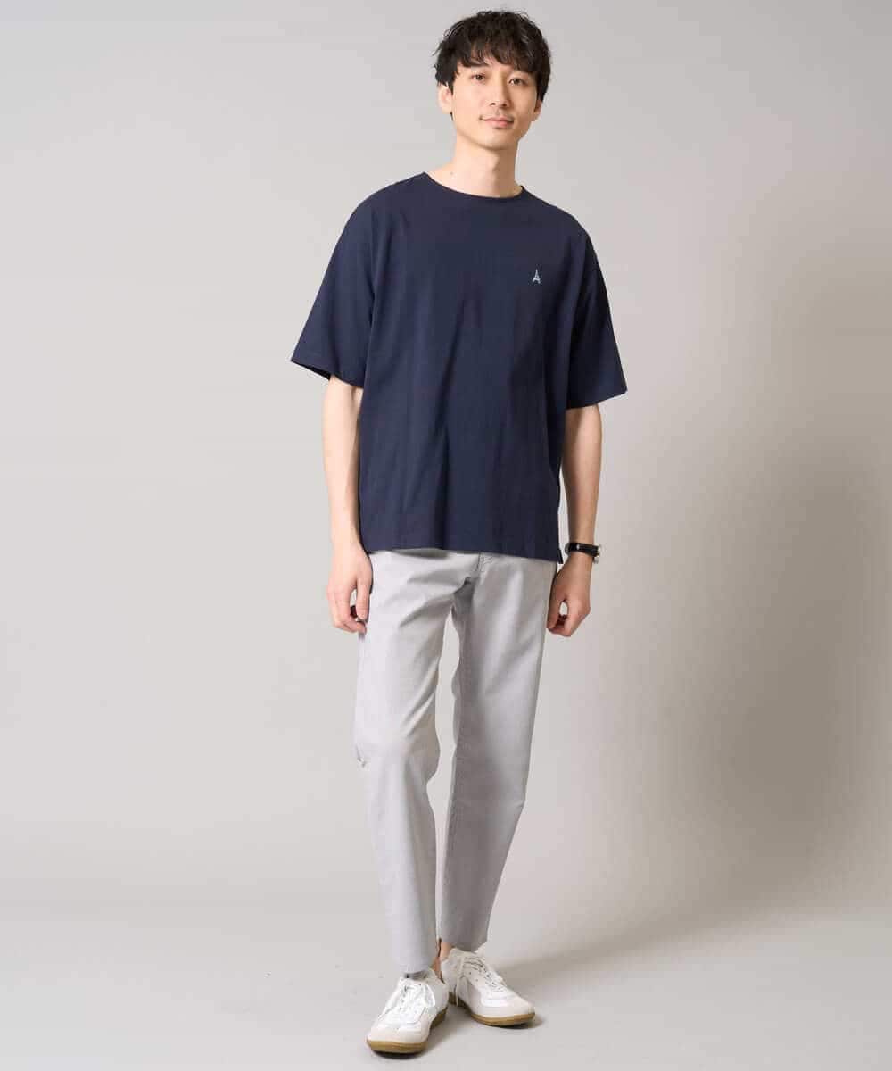 KHKGA60029 a.v.v MEN(アー・ヴェ・ヴェ) 【接触冷感】ワンポイント刺繍ボートネックカットソー ライトグレー