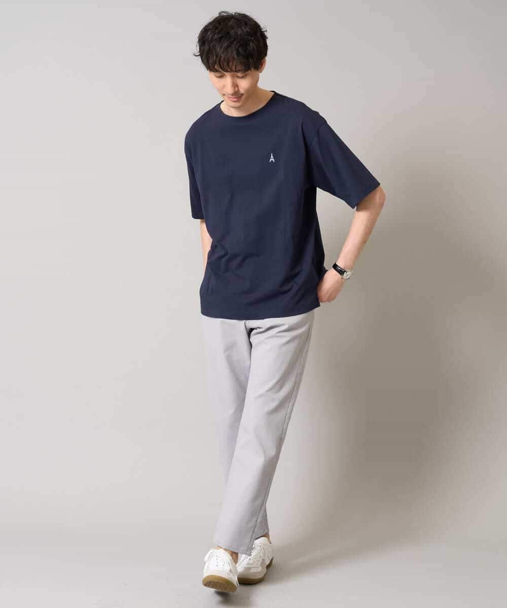 KHKGA60029 a.v.v MEN(アー・ヴェ・ヴェ) 【接触冷感】ワンポイント刺繍ボートネックカットソー ライトグレー