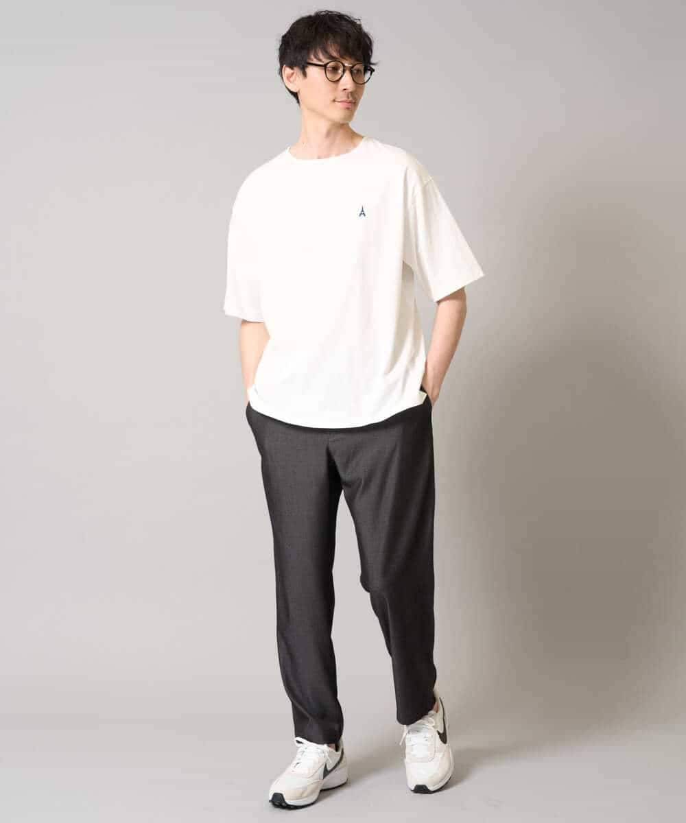KHKGA60029 a.v.v MEN(アー・ヴェ・ヴェ) 【接触冷感】ワンポイント刺繍ボートネックカットソー ライトグレー