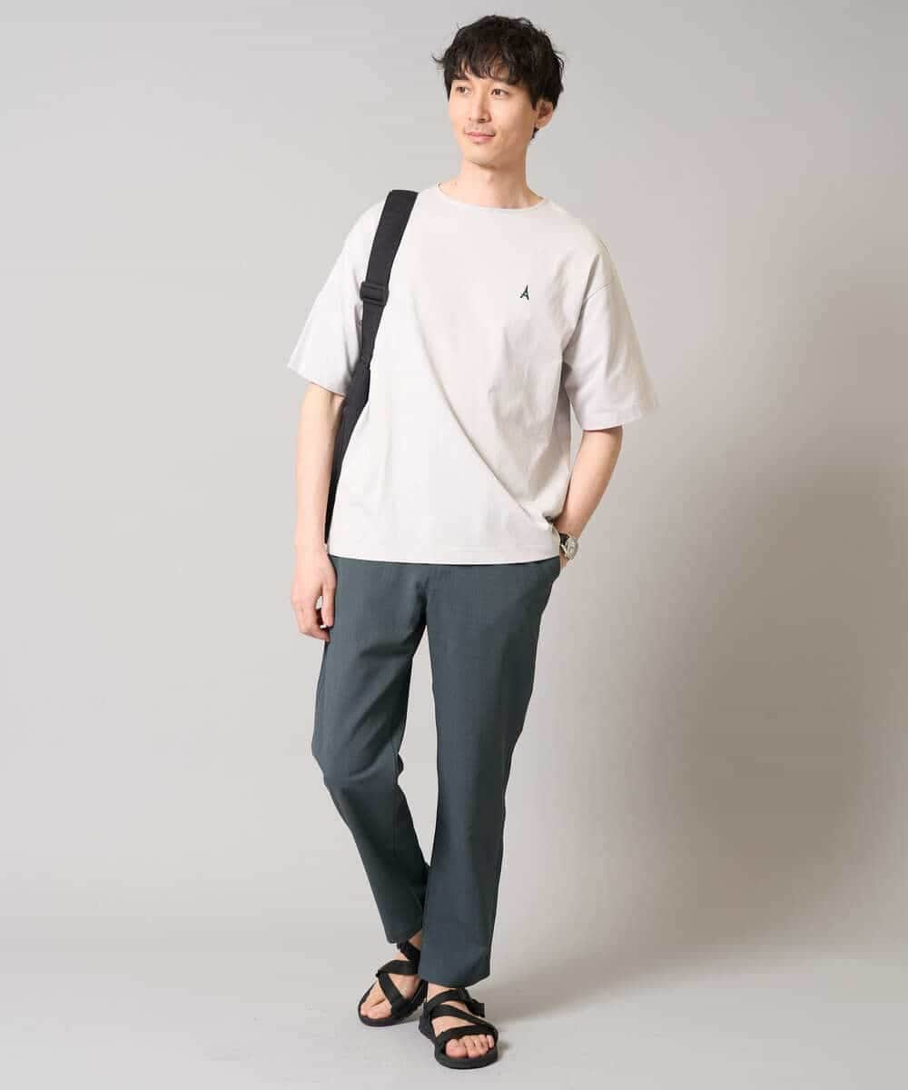 KHKGA60029 a.v.v MEN(アー・ヴェ・ヴェ) 【接触冷感】ワンポイント刺繍ボートネックカットソー ライトグレー