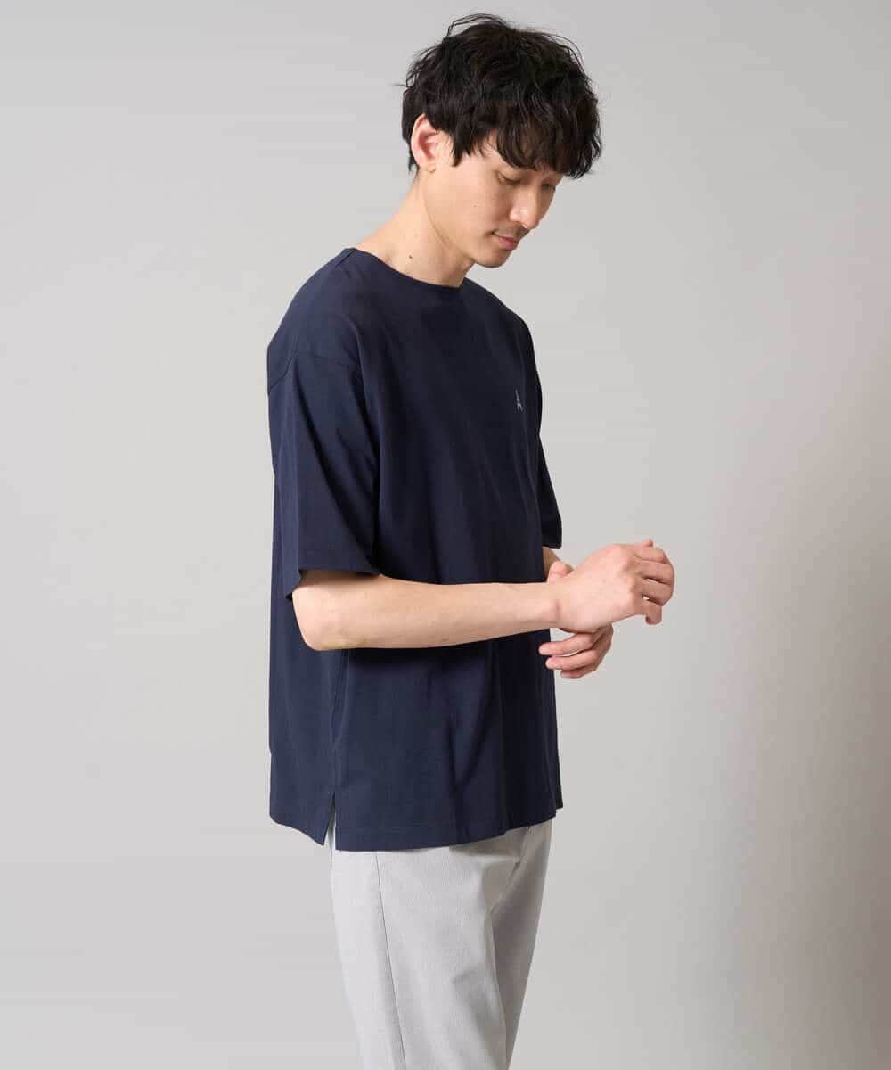 KHKGA60029 a.v.v MEN(アー・ヴェ・ヴェ) 【接触冷感】ワンポイント刺繍ボートネックカットソー ライトグレー