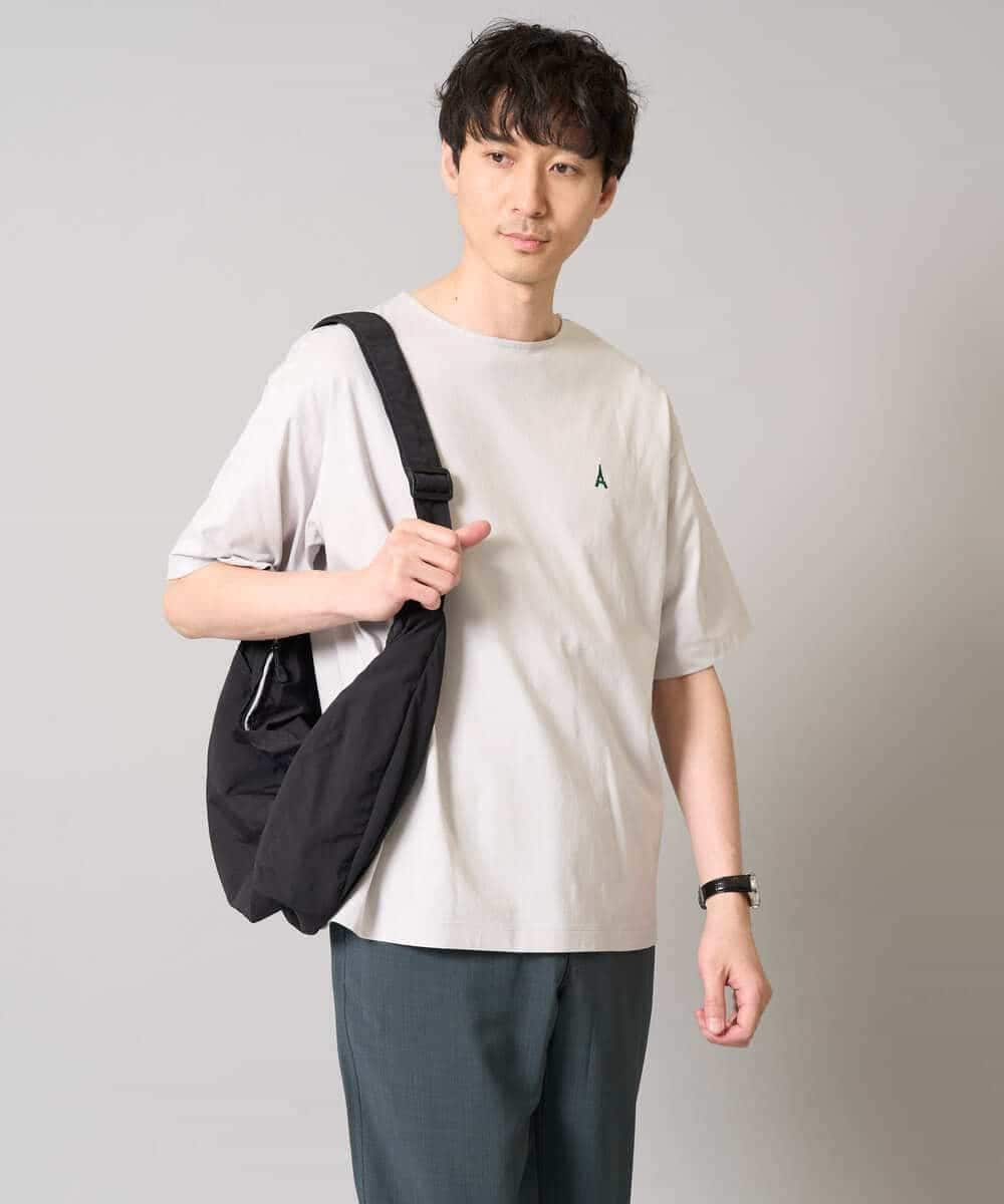 KHKGA60029 a.v.v MEN(アー・ヴェ・ヴェ) 【接触冷感】ワンポイント刺繍ボートネックカットソー ライトグレー