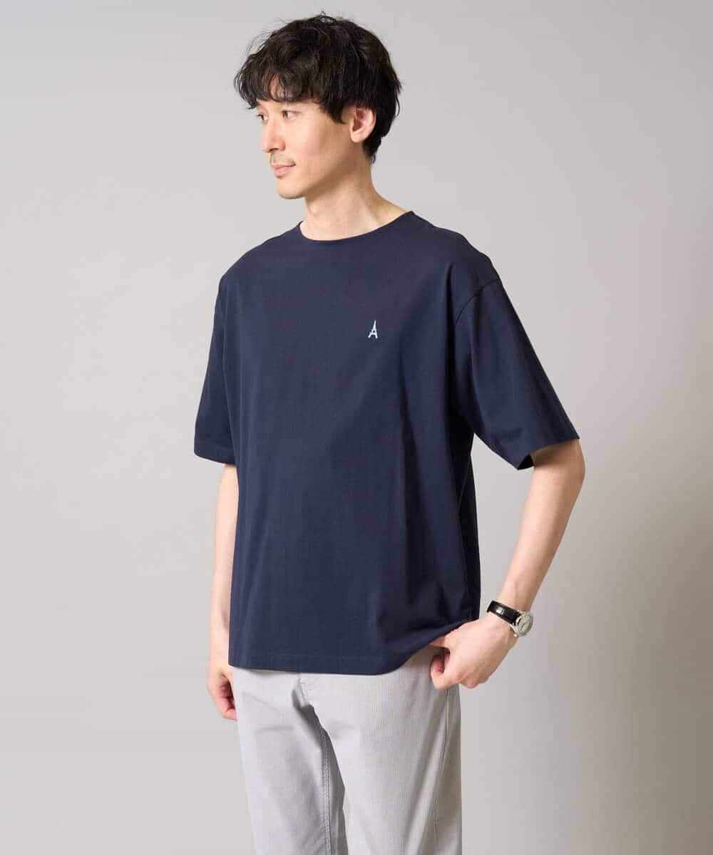 KHKGA60029 a.v.v MEN(アー・ヴェ・ヴェ) 【接触冷感】ワンポイント刺繍ボートネックカットソー ライトグレー