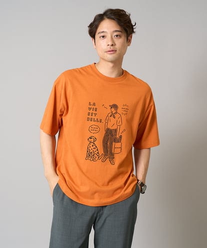KHKGA61044 a.v.v MEN 【接触冷感】イラストレーターコラボプリンワイドシルエットカットソー【uca U】