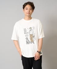 KHKGA61044 a.v.v MEN(アー・ヴェ・ヴェ) 【接触冷感】イラストレーターコラボプリンワイドシルエットカットソー【uca U】 ホワイト