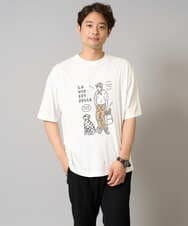 KHKGA61044 a.v.v MEN(アー・ヴェ・ヴェ) 【接触冷感】イラストレーターコラボプリンワイドシルエットカットソー【uca U】 ホワイト