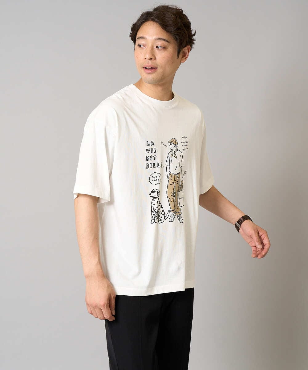KHKGA61044 a.v.v MEN(アー・ヴェ・ヴェ) 【接触冷感】イラストレーターコラボプリンワイドシルエットカットソー【uca U】 ホワイト
