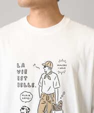KHKGA61044 a.v.v MEN(アー・ヴェ・ヴェ) 【接触冷感】イラストレーターコラボプリンワイドシルエットカットソー【uca U】 ホワイト