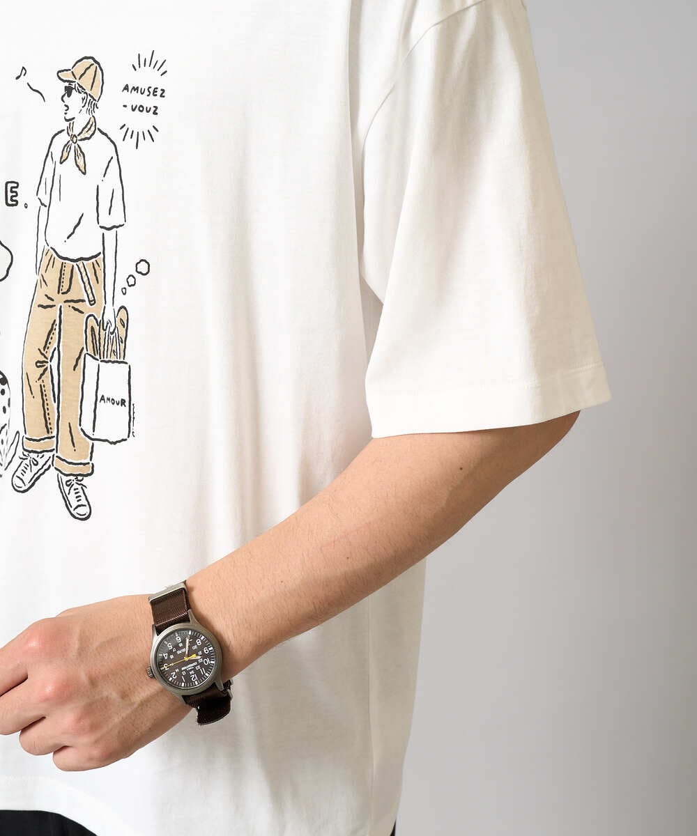 KHKGA61044 a.v.v MEN(アー・ヴェ・ヴェ) 【接触冷感】イラストレーターコラボプリンワイドシルエットカットソー【uca U】 ホワイト