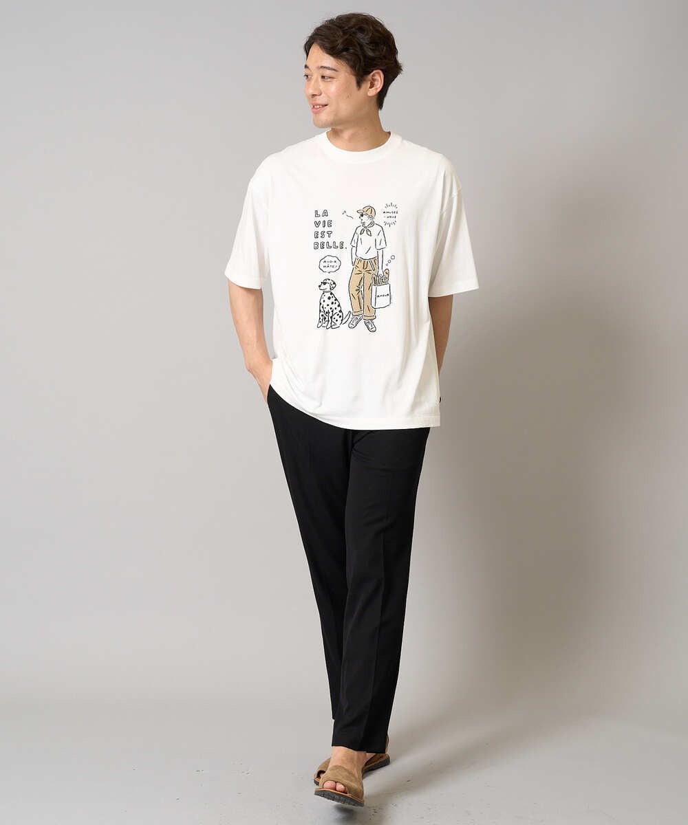 KHKGA61044 a.v.v MEN(アー・ヴェ・ヴェ) 【接触冷感】イラストレーターコラボプリンワイドシルエットカットソー【uca U】 ホワイト