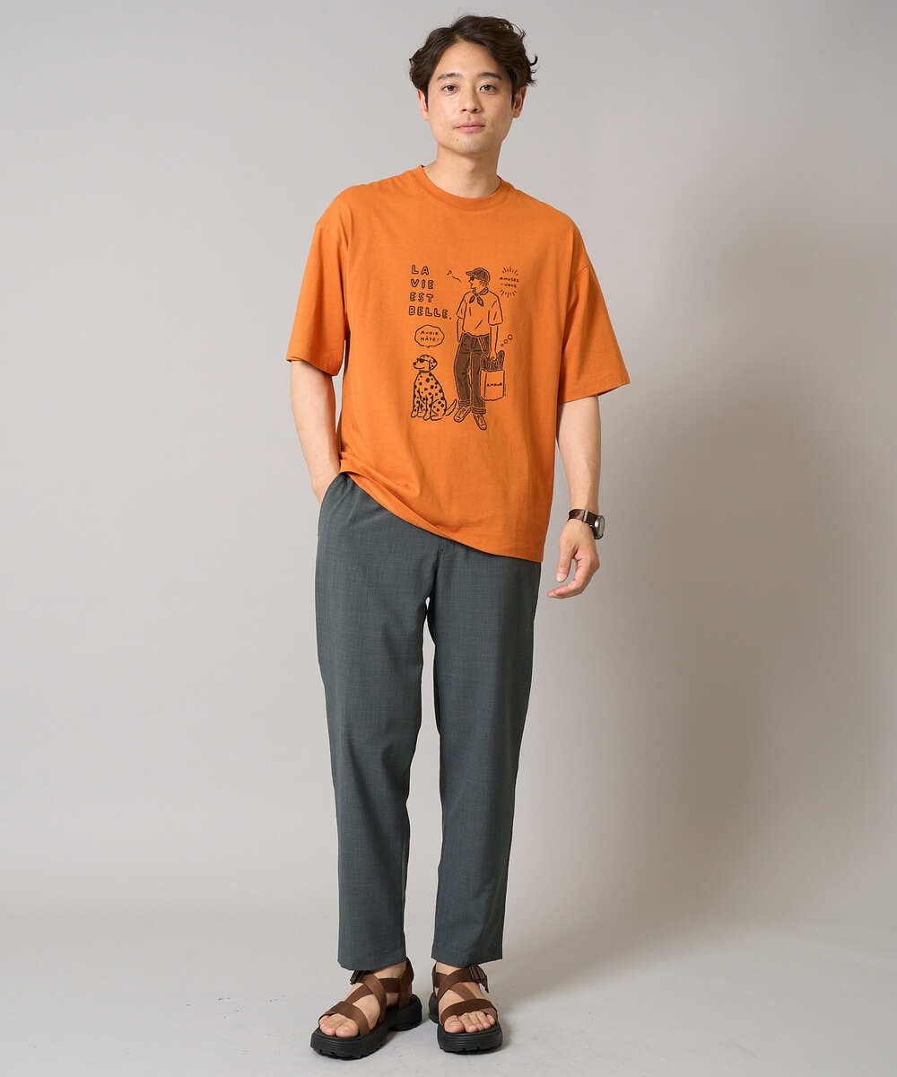 KHKGA61044 a.v.v MEN(アー・ヴェ・ヴェ) 【接触冷感】イラストレーターコラボプリンワイドシルエットカットソー【uca U】 ホワイト