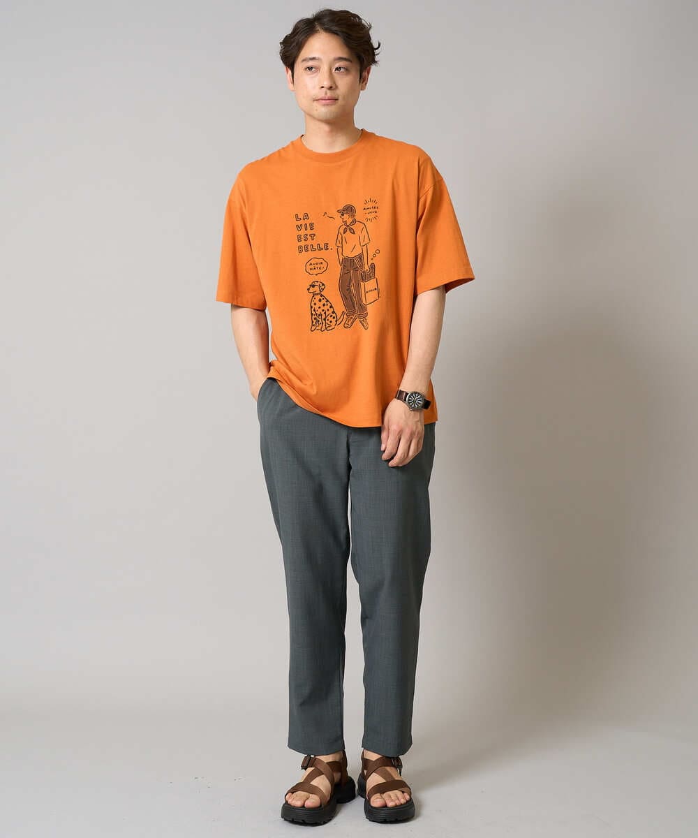 KHKGA61044 a.v.v MEN(アー・ヴェ・ヴェ) 【接触冷感】イラストレーターコラボプリンワイドシルエットカットソー【uca U】 ホワイト