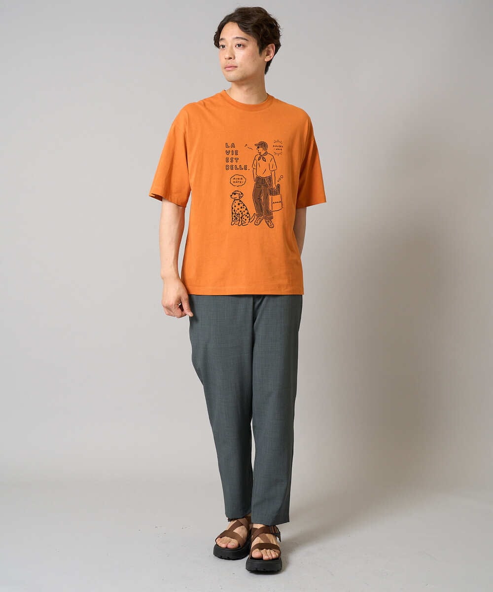KHKGA61044 a.v.v MEN(アー・ヴェ・ヴェ) 【接触冷感】イラストレーターコラボプリンワイドシルエットカットソー【uca U】 ホワイト