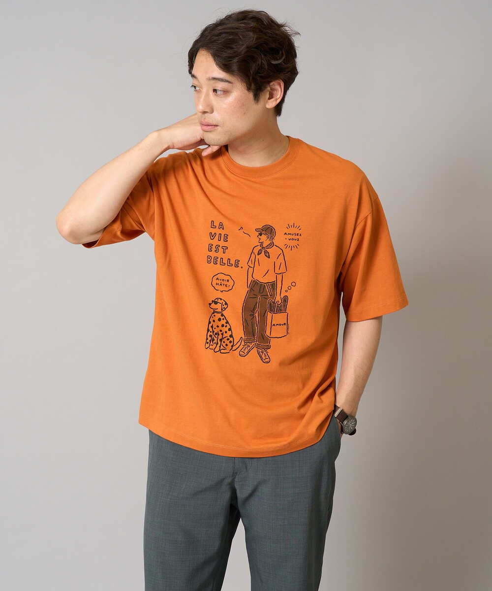 KHKGA61044 a.v.v MEN(アー・ヴェ・ヴェ) 【接触冷感】イラストレーターコラボプリンワイドシルエットカットソー【uca U】 ホワイト