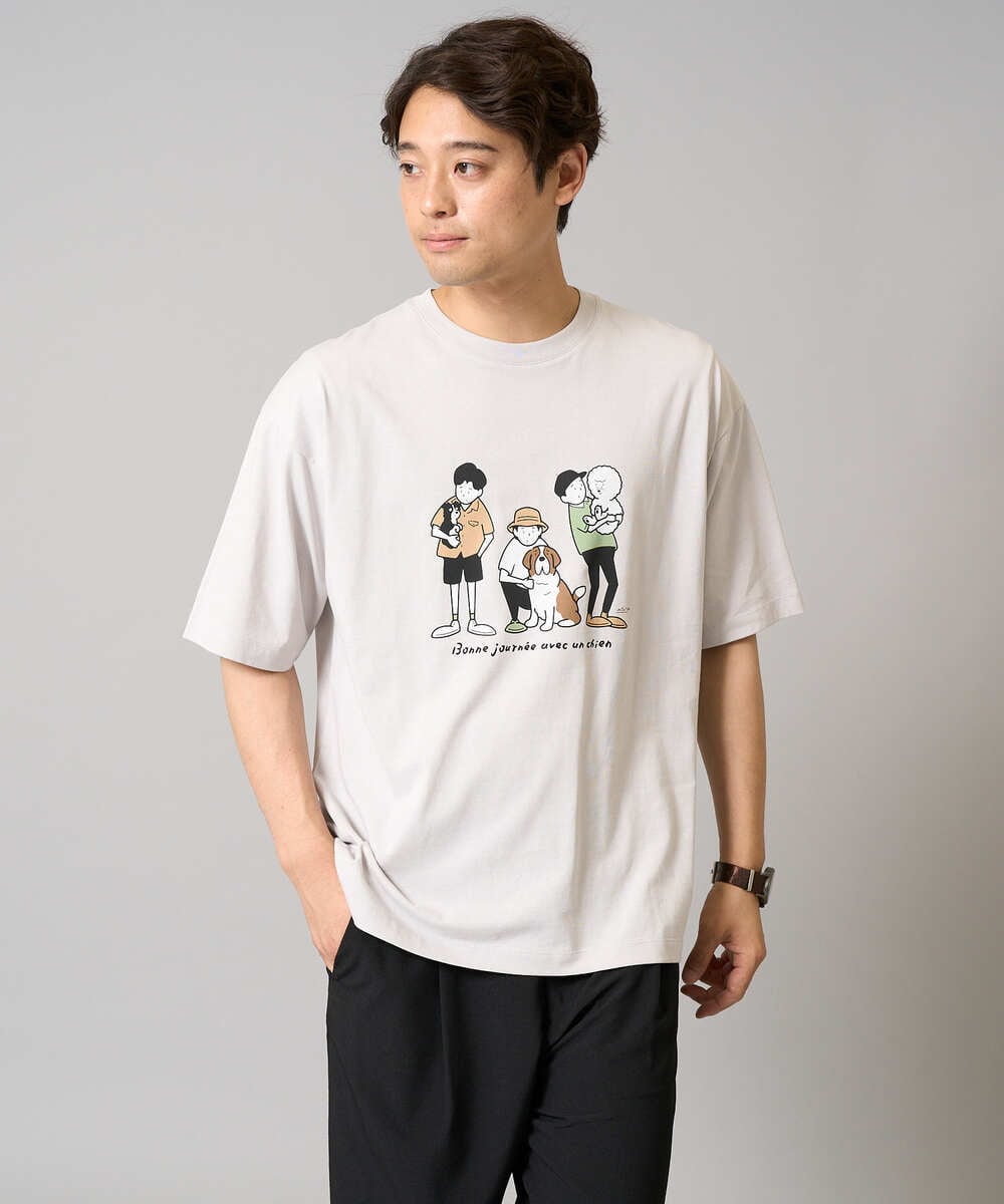 KHKGA62044 a.v.v MEN(アー・ヴェ・ヴェ) 【接触冷感】イラストレーターコラボプリンワイドシルエットカットソー【mitaina pro】 ブルー