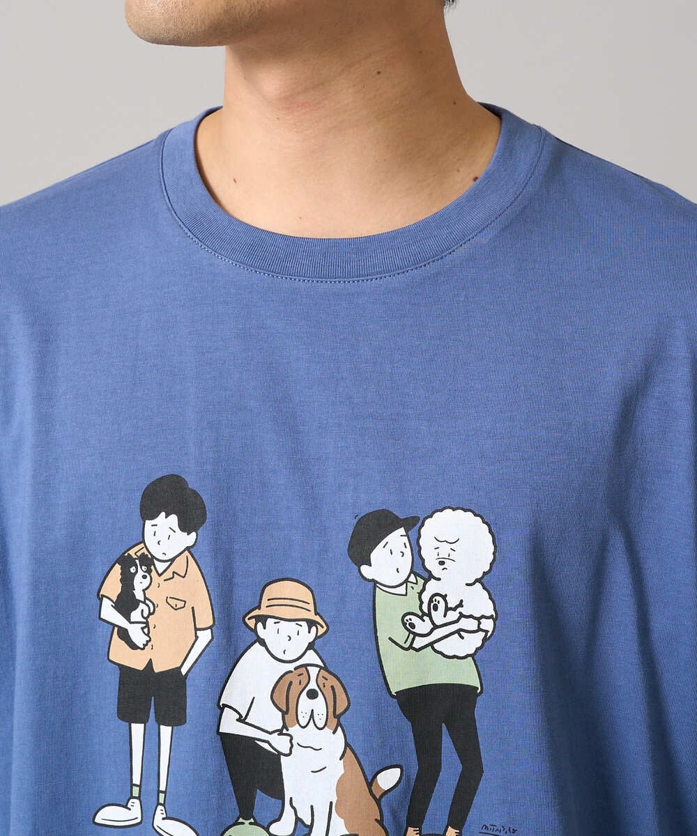 KHKGA62044 a.v.v MEN(アー・ヴェ・ヴェ) 【接触冷感】イラストレーターコラボプリンワイドシルエットカットソー【mitaina pro】 ブルー
