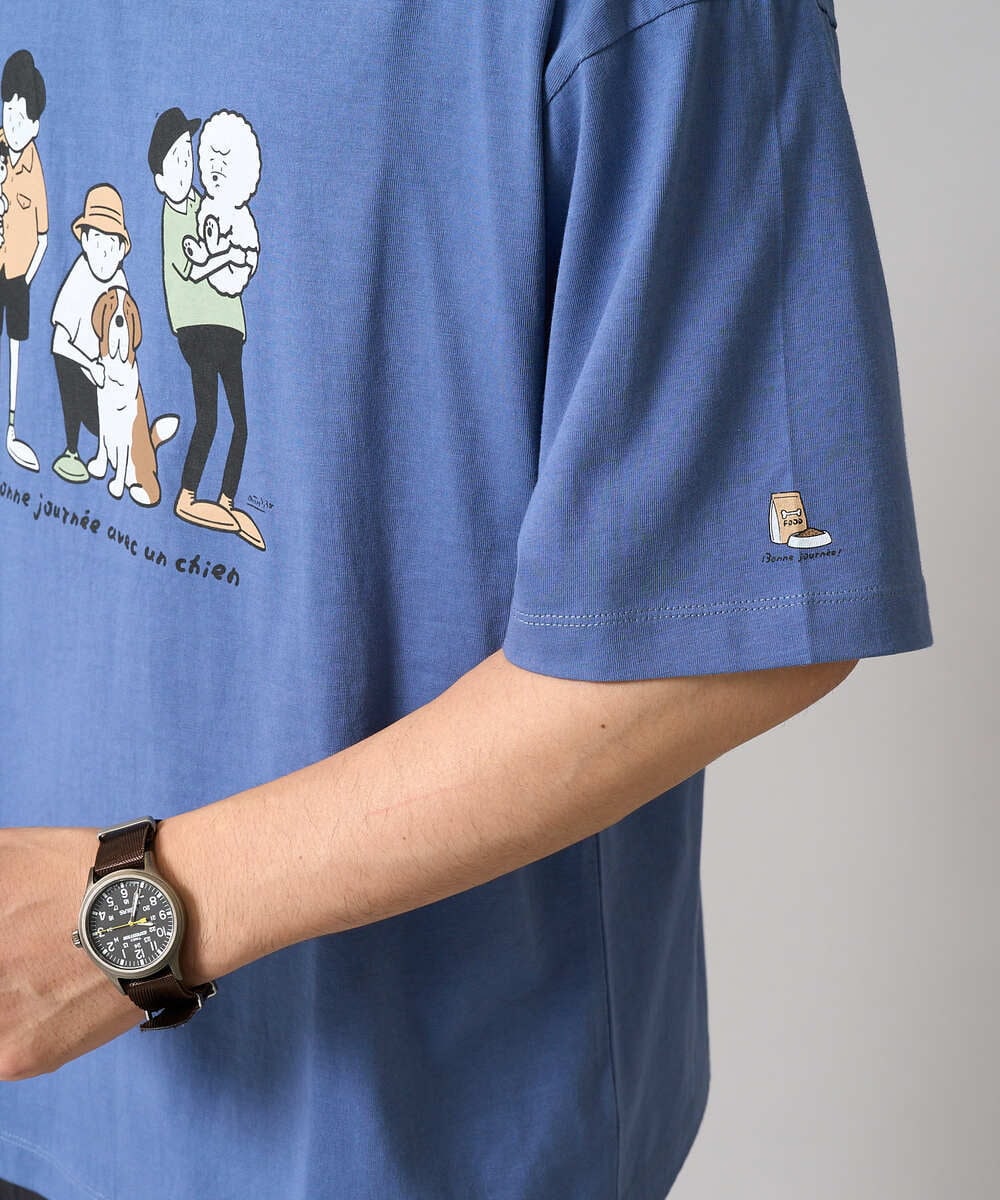KHKGA62044 a.v.v MEN(アー・ヴェ・ヴェ) 【接触冷感】イラストレーターコラボプリンワイドシルエットカットソー【mitaina pro】 ブルー