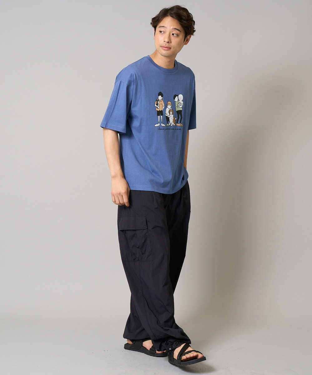 KHKGA62044 a.v.v MEN(アー・ヴェ・ヴェ) 【接触冷感】イラストレーターコラボプリンワイドシルエットカットソー【mitaina pro】 ブルー