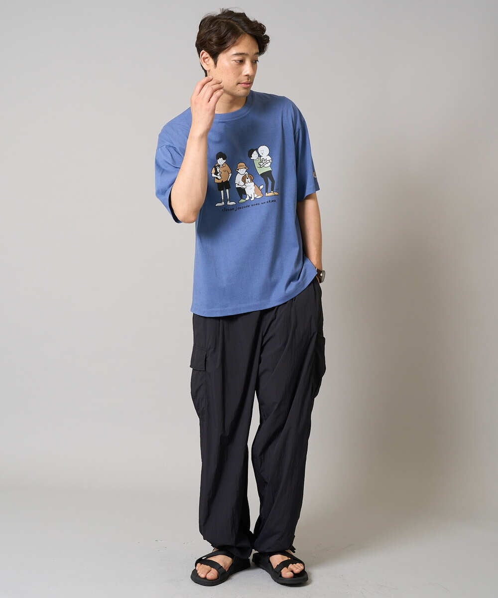 KHKGA62044 a.v.v MEN(アー・ヴェ・ヴェ) 【接触冷感】イラストレーターコラボプリンワイドシルエットカットソー【mitaina pro】 ブルー