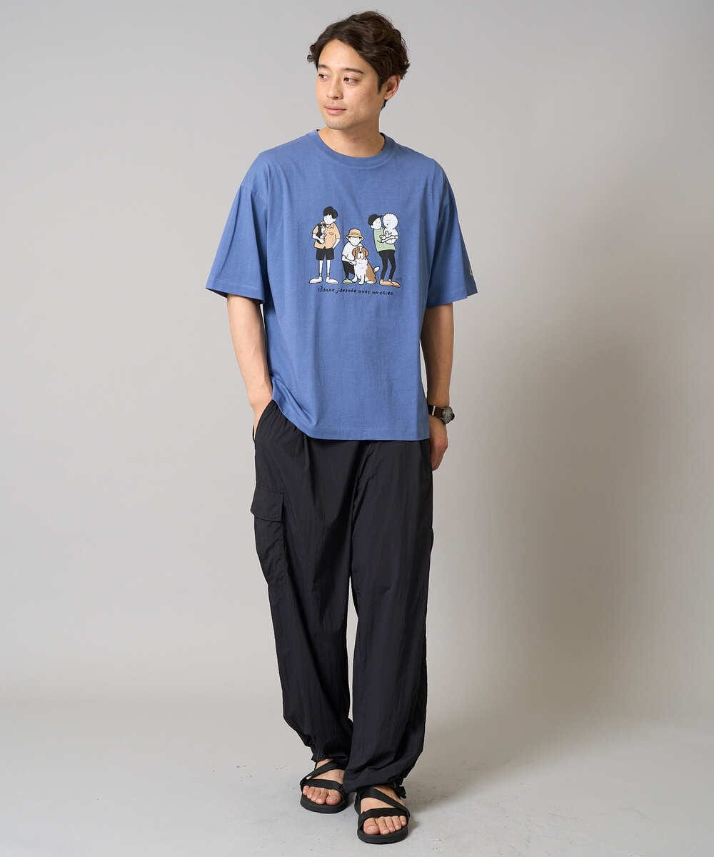 KHKGA62044 a.v.v MEN(アー・ヴェ・ヴェ) 【接触冷感】イラストレーターコラボプリンワイドシルエットカットソー【mitaina pro】 ブルー