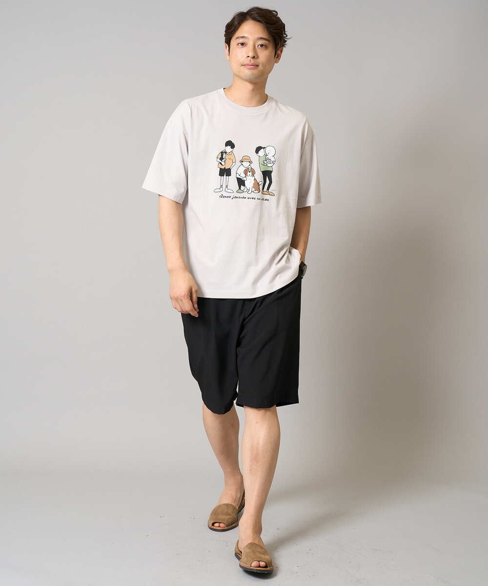 KHKGA62044 a.v.v MEN(アー・ヴェ・ヴェ) 【接触冷感】イラストレーターコラボプリンワイドシルエットカットソー【mitaina pro】 ブルー